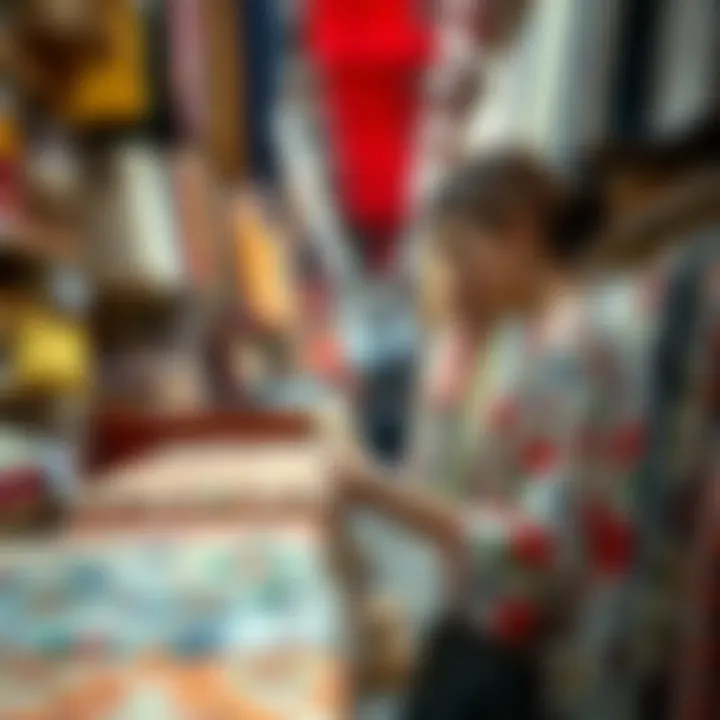 A shopper browsing through fabric patterns