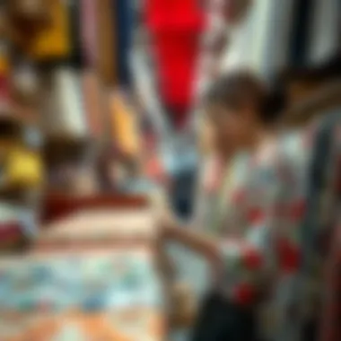 Discovering Fabric Patterns in Antalya A shopper browsing through fabric patterns