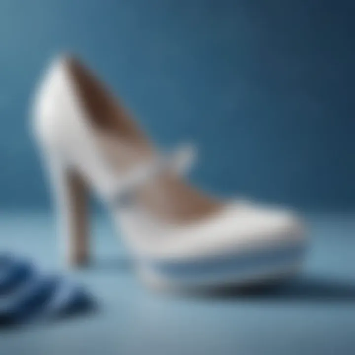 A stylish pair of white and blue shoes on a fashionable background