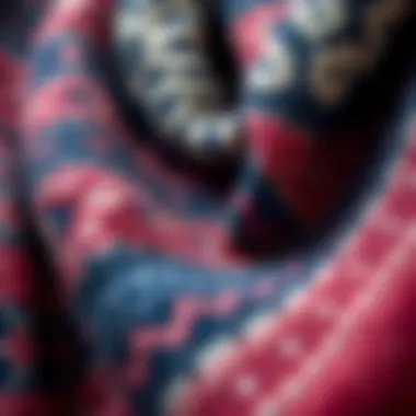 Close-up of intricate patterns on a wool scarf