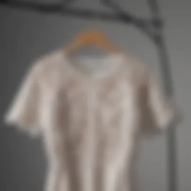 Elegance in Lace: A T-Shirt Showcase Elegant lace t-shirt draped on a stylish hanger