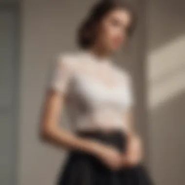 Contemporary Fashion: Lace T-Shirts in Modern Wear A modern outfit displaying a lace t-shirt with a skirt