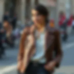 Elegant leather jacket outfit with modest attire