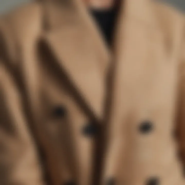 Close-up of fabric texture of a low-shoulder coat