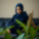 Elegant navy blue hijab dress on a stylish background