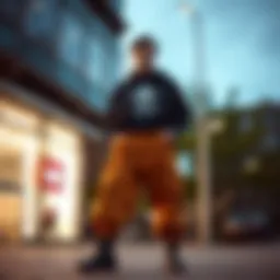 Stylish parachute pants in an urban setting