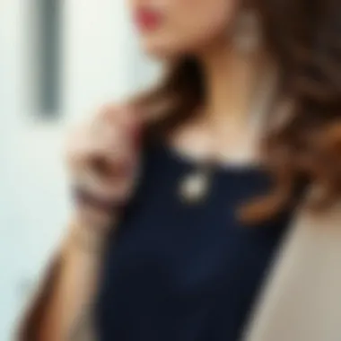 Fashionable accessories paired with navy dress