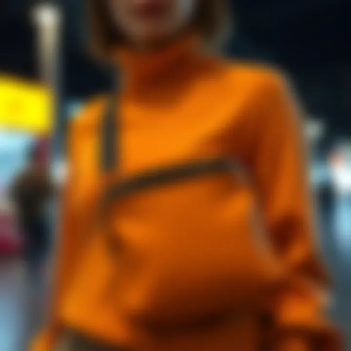 A fashionable individual wearing a zippered bag that complements their outfit, illustrating style integration.