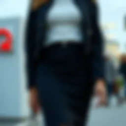 Elegant woman wearing a ribbed pencil skirt