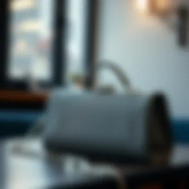 Stylish Grey Evening Bag Stylish grey evening bag on a table