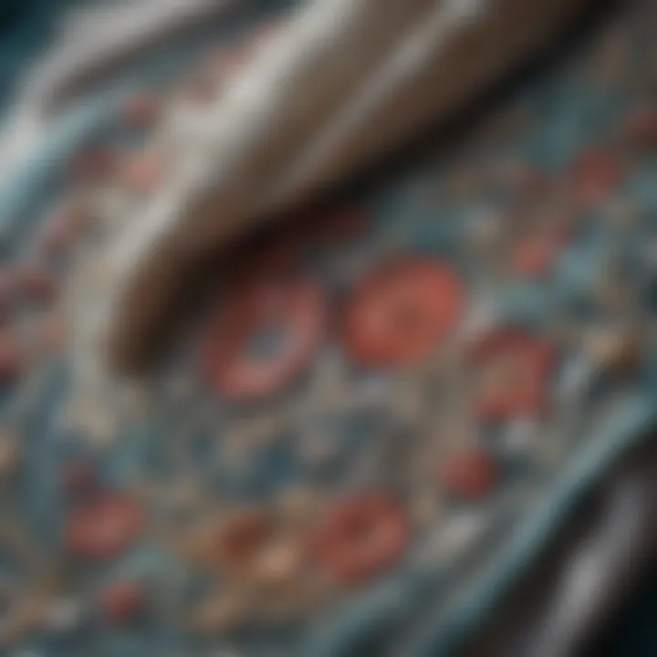 Close-up of a delicate scarf featuring intricate embroidery.