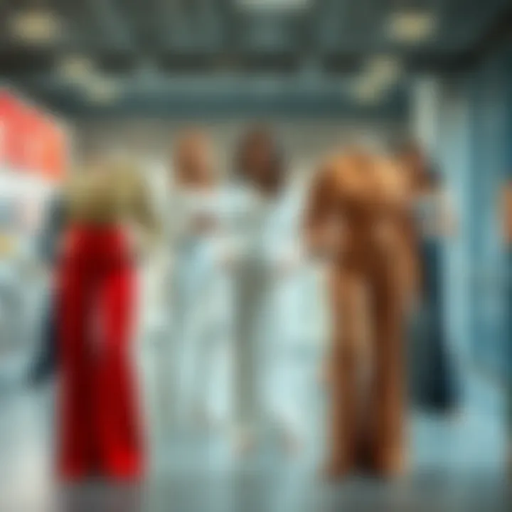 An array of different flared pants styles displayed