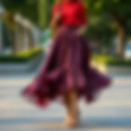 A voluminous skirt elegantly styled for a casual outing