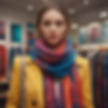 A vibrant display of scarves in a fashionable boutique