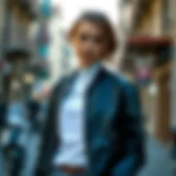 Stylish bomber leather jacket in urban setting