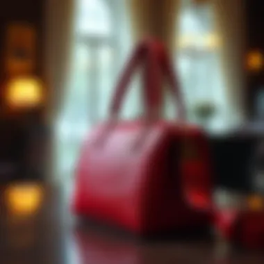 Elegant Red Leather Accessory A fashionable accessory made of red leather, such as a handbag or belt, displayed in an elegant setting.