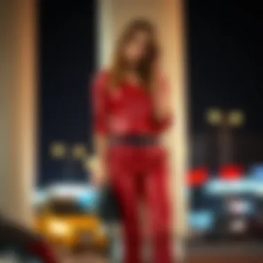 A stylish outfit featuring red leather pants paired with a chic top, perfect for a night out.