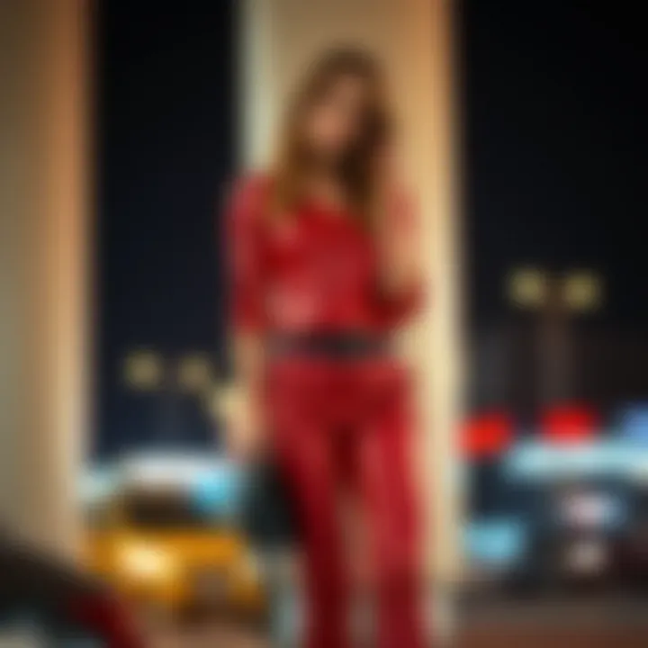 A stylish outfit featuring red leather pants paired with a chic top, perfect for a night out.