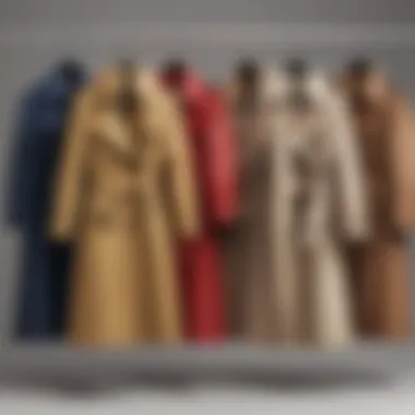 A well-organized wardrobe showcasing various Kiğılı trench coats in different colors.