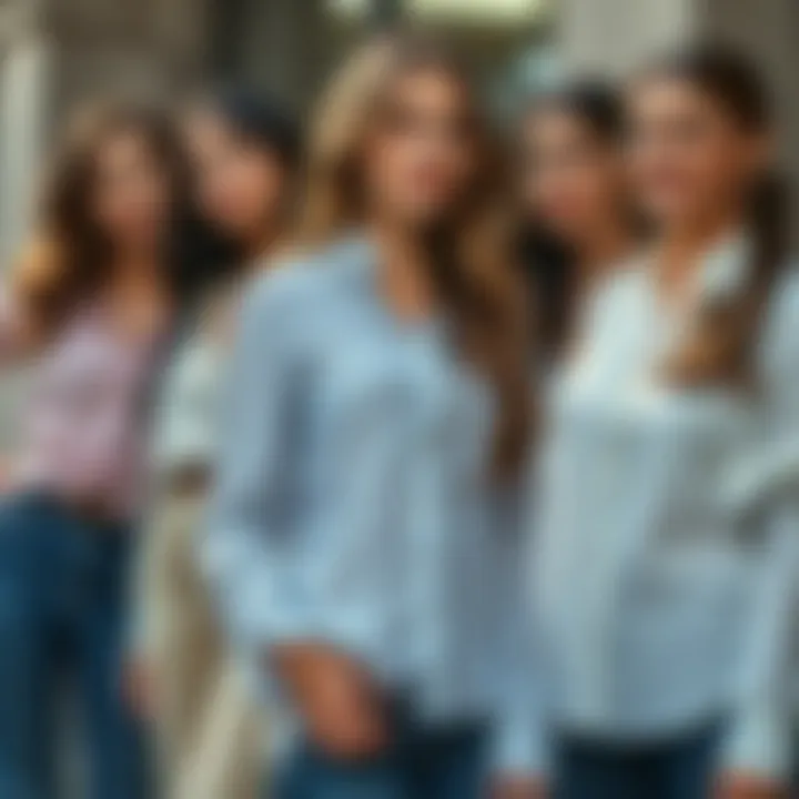 Different body types wearing knotted sleeve shirts