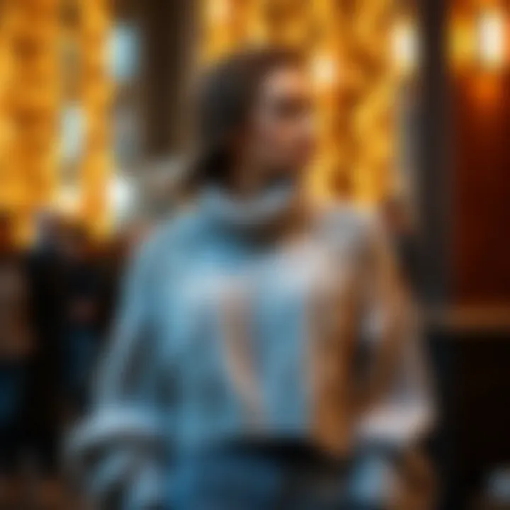 Trendy winter outfit featuring a knitted long-sleeve crop sweater