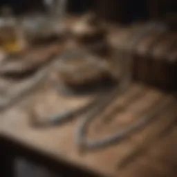 Elegant necklaces displayed on a vintage wooden table.