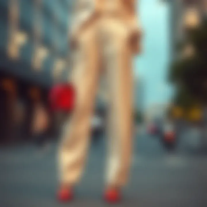 Elegant combination of cream baggy pants with high heels