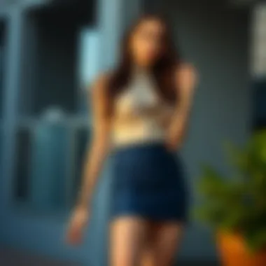Body Type Styling with Navy Mini Skirt Model showcasing body type styling with navy mini skirt
