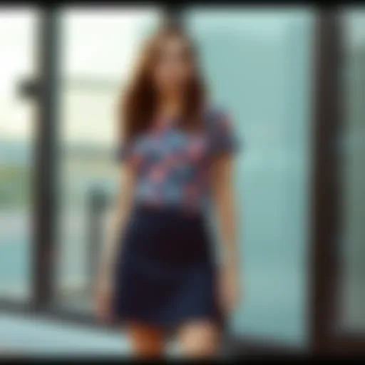 Chic navy mini skirt styled with a vibrant top
