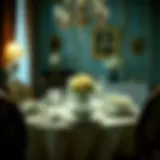 An elegant dining table set with vintage fine china and crystal glassware.