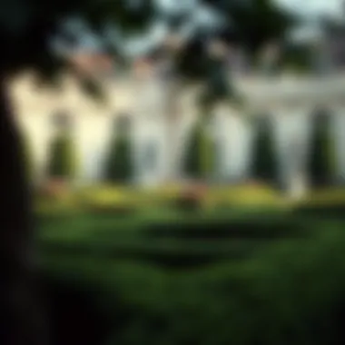 A serene garden with manicured hedges and classic sculptures reflecting tranquility.