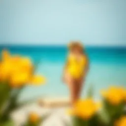 Bright yellow swimsuit on the beach