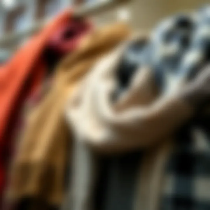 A selection of trendy wool scarves on display