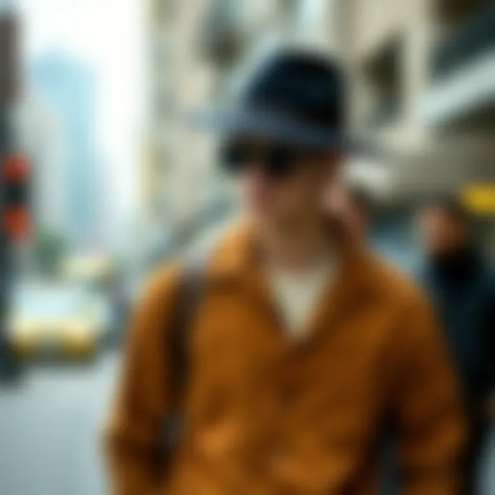Casual outfit featuring a hat shirt in an urban setting