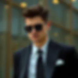 Elegant black suit with modern accessories