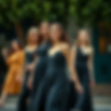 Different body types styled in black poplin dresses