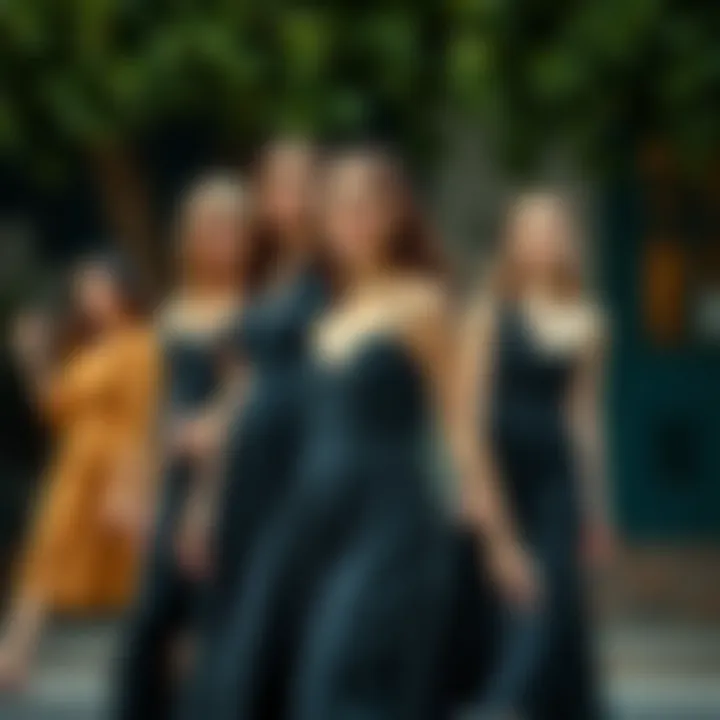 Different body types styled in black poplin dresses