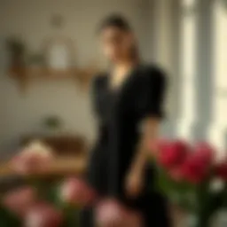 Elegant presentation of a black poplin dress