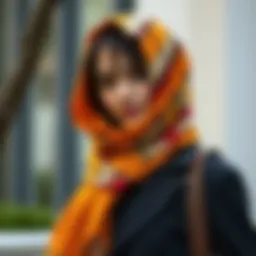 Elegant autumn scarf draped elegantly over a stylish outfit