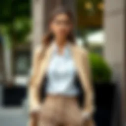 Elegant white shirt styled with a chic blazer and tailored trousers