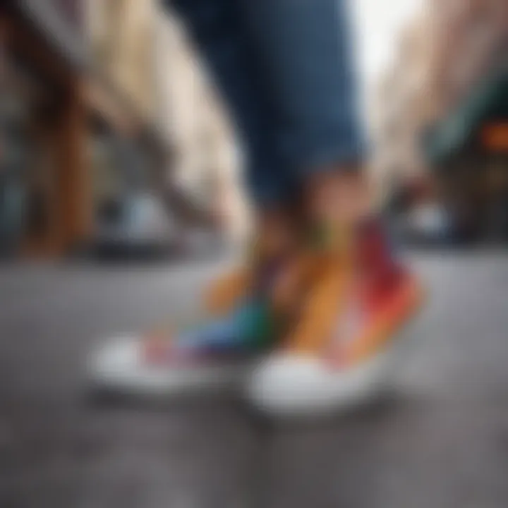 Trendy street style featuring multicolor sneakers