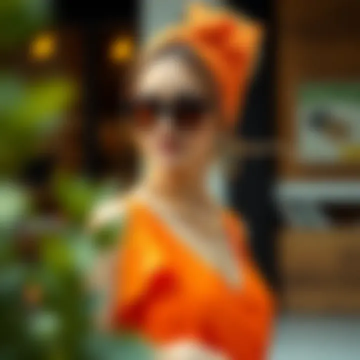 Color harmony featuring orange dress and contrasting accessories