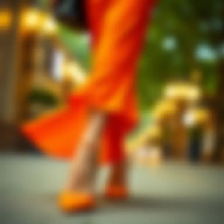 Elegant orange dress paired with chic footwear