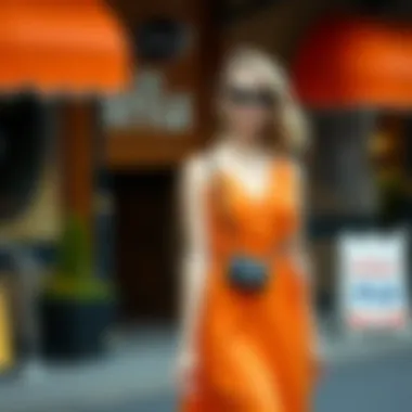 Stylish orange dress ensemble with complementary accessories