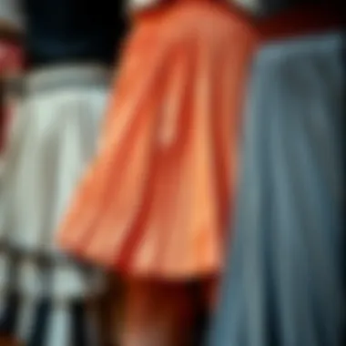 Diverse Textures and Patterns of Pleated Skirts A variety of pleated skirts in different fabrics and patterns