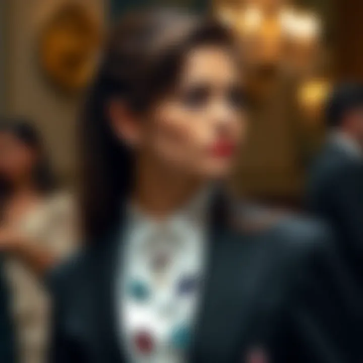 Formal event attire featuring gemstone details